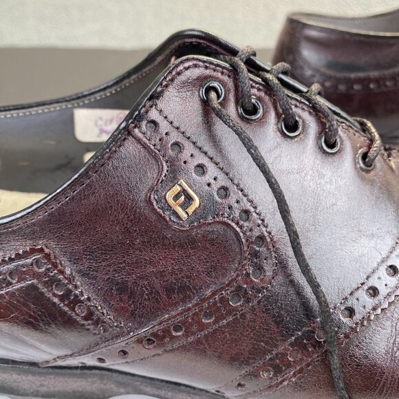 VTG FootJoy Classics Mens Spikeless Golf Shoes Wingtip Oxblood Red Size10D 55814 - Picture 15 of 16